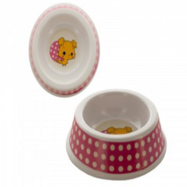 Plastic Pink Polka Dot Themed Cat Print Pet Dish