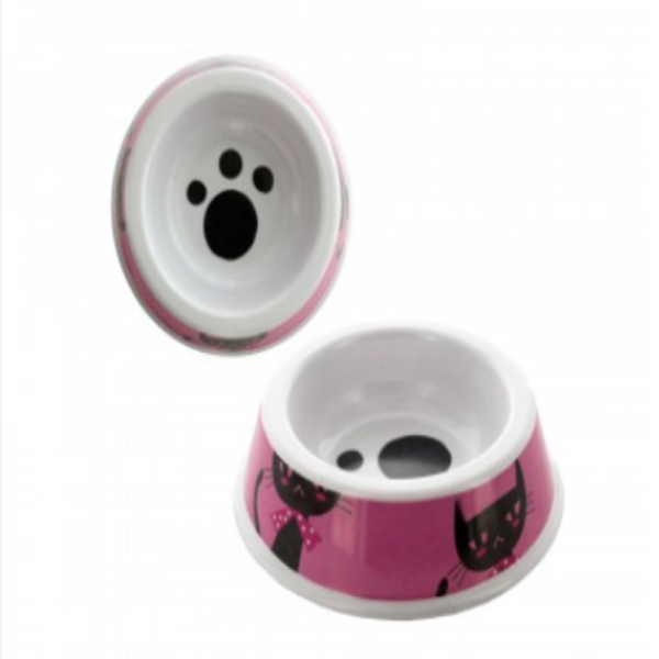 Plastic Pink Themed Cat Print Pet Dish