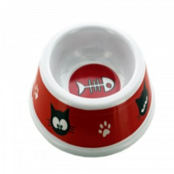 Plastic Red Themed Kitty Fish Bones Pet Dish