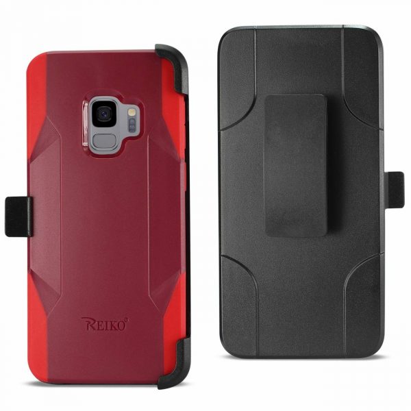 Samsung Galaxy S9 3-in-1 Hybrid Heavy Duty Holster Combo Case(Red)