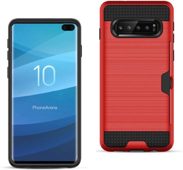 Samsung Galaxy S10 Plus Slim Armor Hybrid Case With Card Holder(Red)