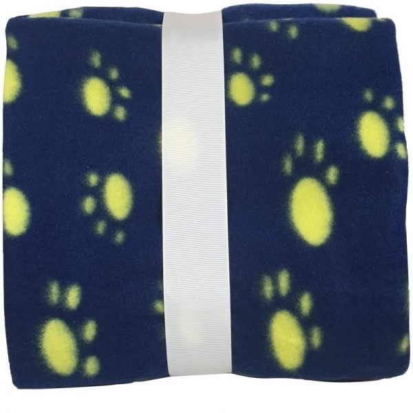 Blue and Yellow Fleece Paw Print Pet Blanket - Image 2