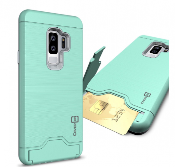 Mint Teal Hard Hybrid Case for Samsung Galaxy S9 Plus Kickstand Card Cover